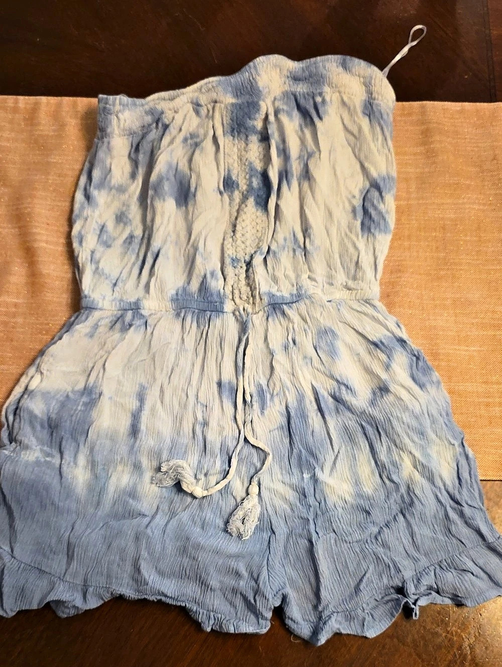 Blue & Tie Dye Strapless Romper Blue & White Medium